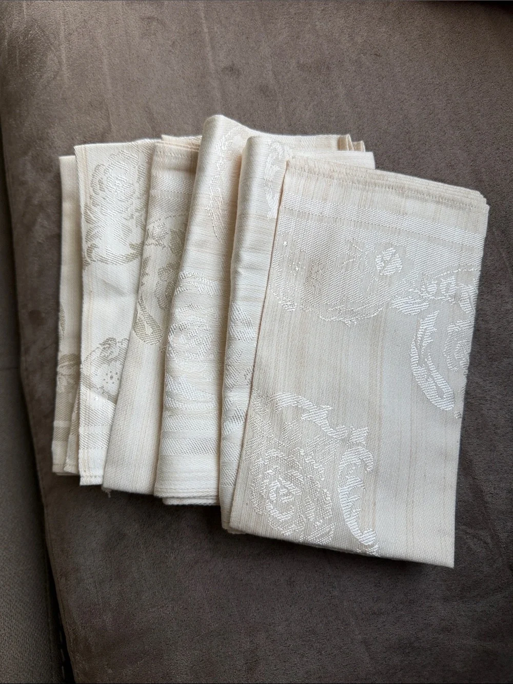 Vintage Cream Damask Floral Rose Napkins Set of 6